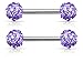 14GA Stainless Steel Crystal Paved Ferido Balls Nipple Barbells, Sold as a Pair (Purple)