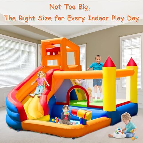 HuaKastro Inflatable Water Slide Bouncy Castle for Kids with Pool, 5-in-1 Indoor/Outdoor Blow Up Play Center for Climbing, Sliding, Jumping & Splashing Fun, Blower Included