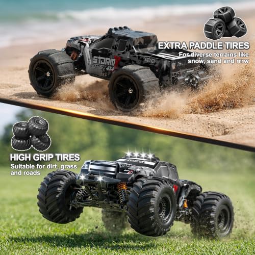 RC Cars 1:14 4WD Off-Road RC Monster Truck High Speed 40 km/h, 4x4 Remote Control Car with 2 Rechargeable 1300mAh Batteries and 2 Sets of Tires for Adults & Boys