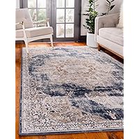 Unique Loom Chateau Collection Distressed Vintage Traditional Textured Dark Blue Area Rug (5