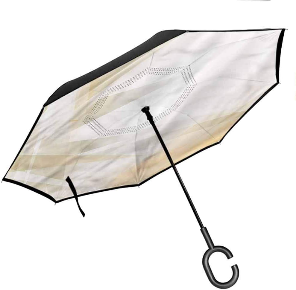 Folding Double Layer Camel Color, Futuristic Composition Umbrella for