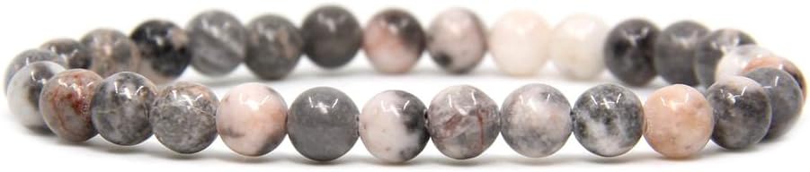 Amandastone Natural Pink Zebra Jasper Gemstone 6mm Round Beads Stretch Bracelet 7" Unisex