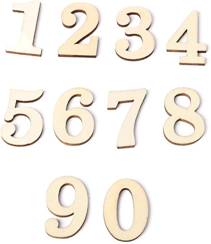 Prosperveil 10PCS Wooden Craft Numbers Embellishments Self Adhesive