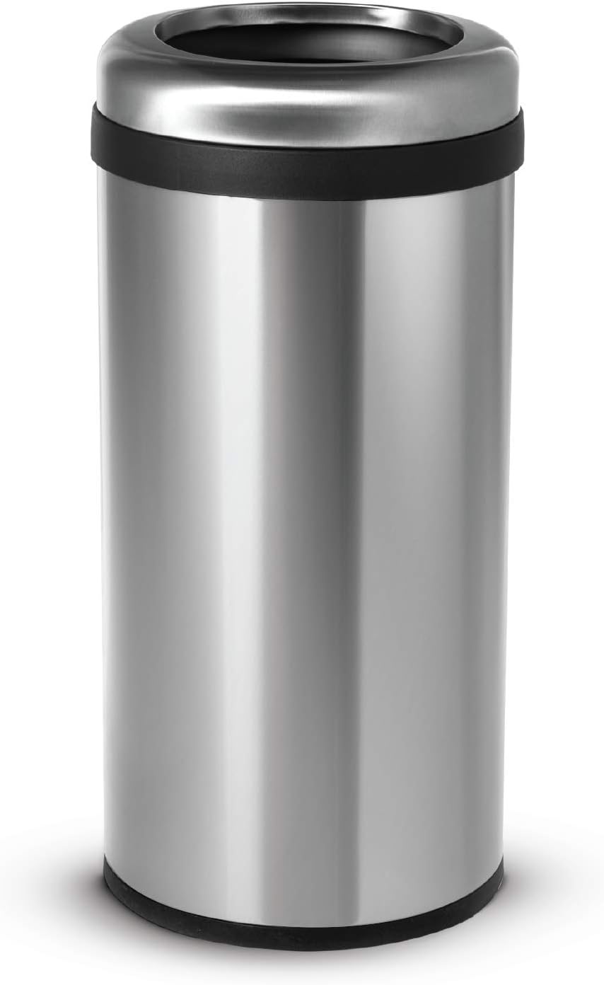 Home Zone Living 15.8 Gallon Kitchen Trash Can, Open Top Round Stainless Steel, 60 Liter: Home & Kitchen