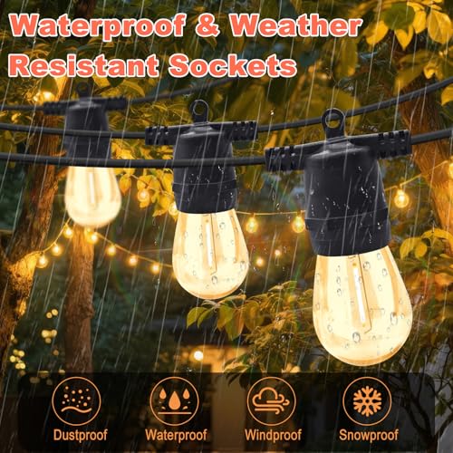 35M Solar String Lights Outdoor with 30 S14 LEDs & 2 Spares, 48Hrs 7200mAh, USB/Solar Charging, 8 Modes Remote, IP65 Waterproof, 2 Installation for Garden