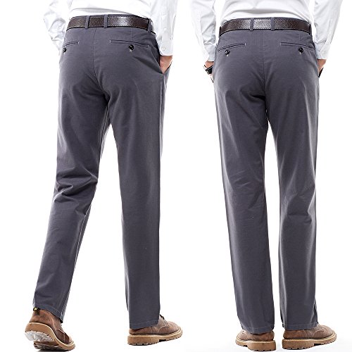 Men's Stretchy Straight Fit Casual Pants,100% Cotton Flat Front Formal Trousers Dress Pants - Thumbnail 2