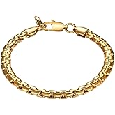 PROSTEEL Men Bracelet Stylish Stainless Steel Flat Box Chain Bracelet, Silver/18K Gold/Black Tone, Nickel-Free, Hypoallergenic Jewelry, 7.9"/8.7", Come Gift Box
