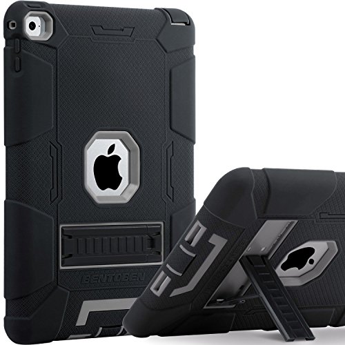 iPad Air 2 Case, BENTOBEN Protective Case for iPad Air 2 - Kickstand 3 in 1 [Soft&Hard] Hybrid Shockproof Heavy Duty Rugged Anti-Slip Scratch Resistant Case Cover, Black/Gray