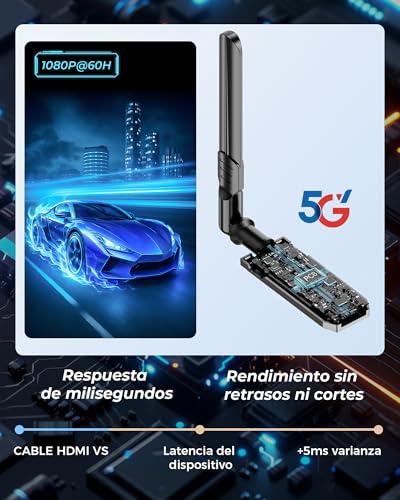 PWAY Transmisor y Receptor HDMI Inalámbrico, Soporta Recepción Inalámbrica 2.4/5G, 400M/1313 Pies, 1080P Full HD, para Transmisión de Video/PC/TV Box/BLU-Ray a HDTV/Proyector/Tableta/Móviles