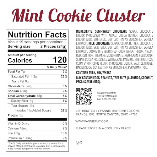 FANNIE MAY, MILK CHOCOLATE CANDY, MINT CHOCOLATE COOKIE CLUSTERS, TWO 16 OZ BAGS