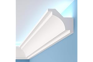 Pushglossy 9 Pcs 47.24″(Total 35.4 Ft) Ceiling Crown Molding with LED Duct Kit for Seamless Ambient Accent Lighting Waterproof Channel for Easy LED Trim Moulding Strip Installation(9pcs,Rear Groove)