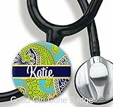 Stethoscope Tag - Navy Paisley - Personalized Name - Steth ID Tag