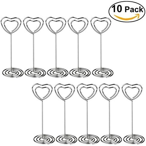 Jofefe 10pcs Mini Table Number Card Holders Photo Holder Stands Place Paper Menu Clips, Heart Shape,Silver