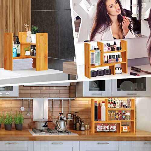 Pipishell Bamboo Desktop Bookshelf Organizer, Large Office Desk Storage