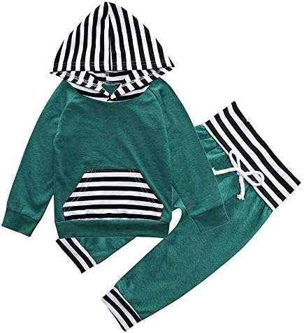 Newborn Baby Boy Girl Warm Striped Hoodie T-Shirt Pants Outfit Set Kids Clothes