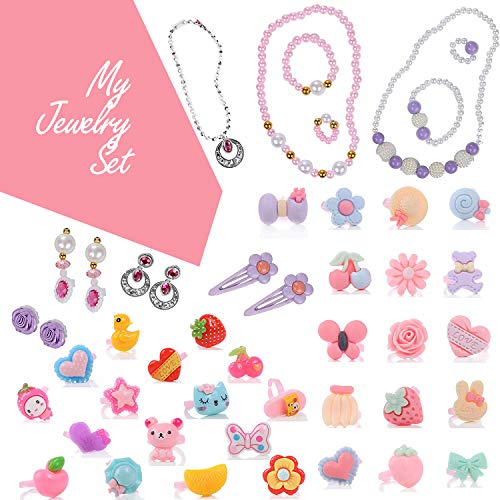 DRESS 2 PLAY Pretend Play and Dress Up Little Girls Jewelry for Girls 34 Piece Jewelry Set and Accessories Playset with Jewelry Box, Rings, Bracelets, and Necklaces and More - Thumbnail 5