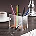 Acrylic Pen Holder, Large Capacity [2 Compartments with Wood Base] Pencil Cup Desk & Makeup Brush Organizer (4.9