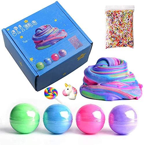 GoodGoodStudy--4 Pack Fluffy Floam Slime Kits Stress Relief Scented Toy for Girls Boys Kids, Super Soft and Non-Sticky Without Borax, ASTM Certified