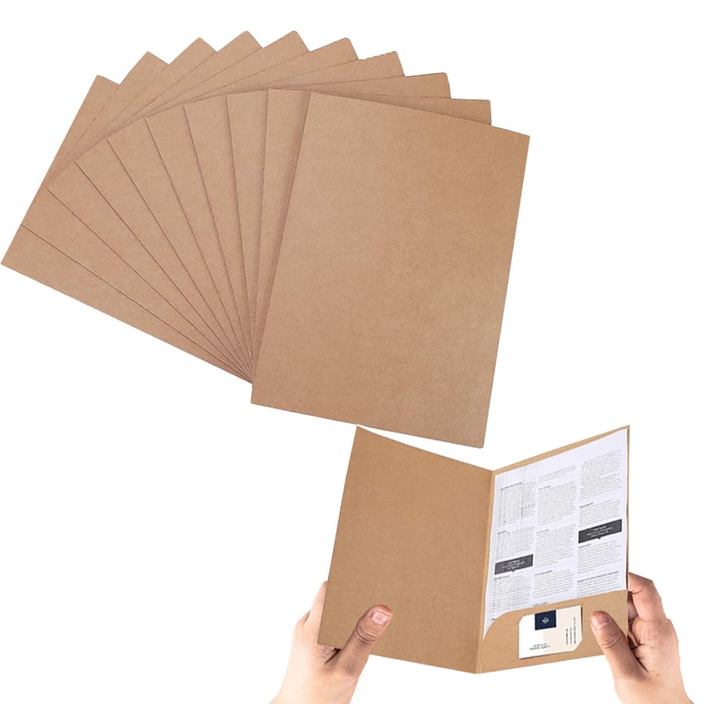 10Pcs A4 Project Folder Document Files Kraft Paper File Folder Square Cut Folders Office Insert Presentation Holder Storage Pouch Paperwork Organizer with Cards Slot Folders for Office School