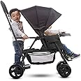 Joovy Caboose Sit and Stand Double Stroller with Rear Bench and Standing Platform, 3-Way Reclining Seats, Optional Rear Seat, and Universal Car Seat Adapter (Black)