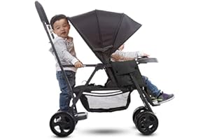 Joovy Caboose Sit and Stand Double Stroller with Rear Bench and Standing Platform, 3-Way Reclining Seats, Optional Rear Seat, and Universal Car Seat Adapter (Black)