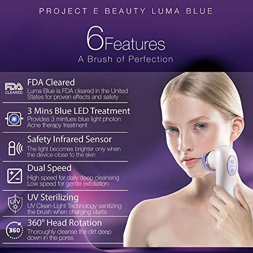 Project E Beauty Luma Blue Acne Light Therapy Pimple Cleansing Brush FDA Cleared 415nm Photon