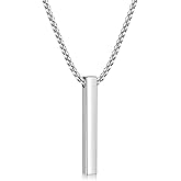 Fiusem Pendant Necklace for Men, Silver Tone/14k Gold Plated/Black Mens Pendant Necklaces with 2.5 mm Box Chain, Stainless Steel Bar Chain, 18-28 Inches