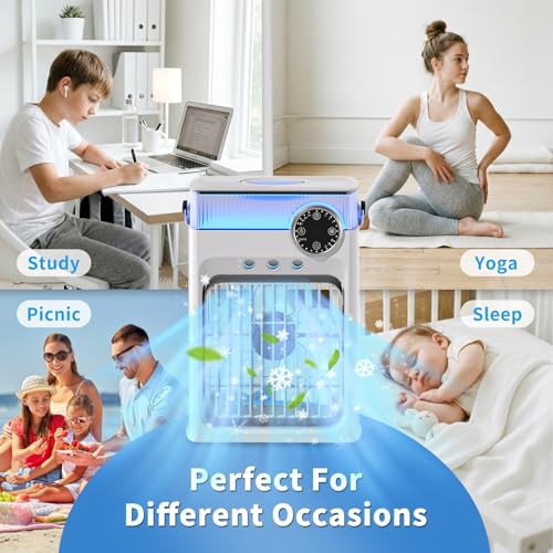 YFFU Portable Air Conditioner with Remote Control,1200ml Evaporative USB Mini Air Cooler RGB 8 Lights, 3 Wind Speeds, 3 Spray Modes, 2-8H Timer Small Air Conditioning Unit for Home Bedroom,Warm White