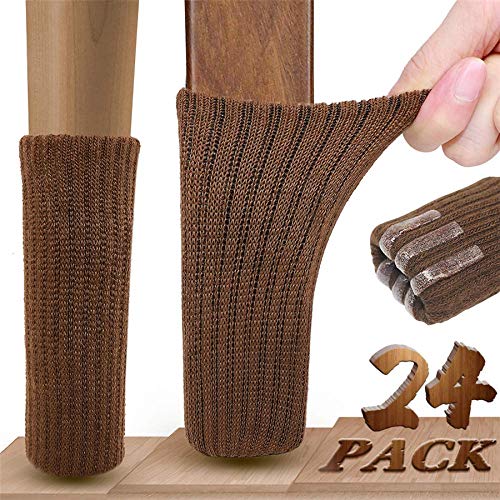floor protectors 24 Pcs black Noise reduction chocolate color kitchen chairs socks for chair sofa etc table chair legs cover