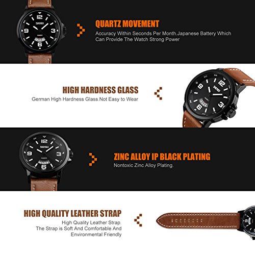 Mens Unique Analog Quartz Leather Band Dress Wrist Watch Waterproof