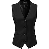 V VOCNI Women's Fully Lined 4 Button V-Neck Economy Dressy Suit Vest Waistcoat