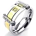 KONOV Mens Cubic Zirconia Stainless Steel Ring, Classic Wedding Band, Gold Silver, Size 10