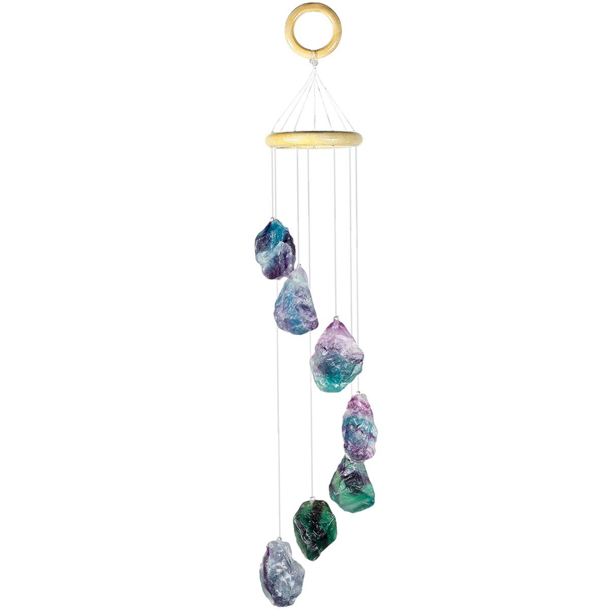mookaitedecor Natural Fluorite Raw Crystal Wind Chime for Home Bedroom Porch Window Garden Indoor Outdoor Decor, Healing Crystal Art Hanging Ornament Reiki Wind Chime Gift Good Luck Purple Room Decor