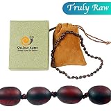 Raw Baltic Amber Teething Necklace for Baby (Unisex - Raw Cherry - 12.5 Inches), 100% Authentic Unpolished Amber Necklace for Infant & Toddler Teething Relief
