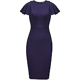 REPHYLLIS Women's Crewneck Ruffle Guest Church Pencil Work Dresses