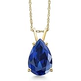 Gem Stone King 10K Yellow Gold Personalized and Customized Pear Shape 12X8MM Gemstone Teardrop Birthstone Pendant Necklace for Women With 18 Inch Chain