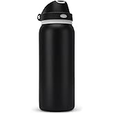 XccMe 32 oz Insulated Water Bottle with Straw,Stainless Steel Leak Proof Water Bottle,2-in-1 Lid with One-Touch Flip Lid & Straw,Keep Cold All Day for School,Travel,Gym,Camping,Sports (Black)