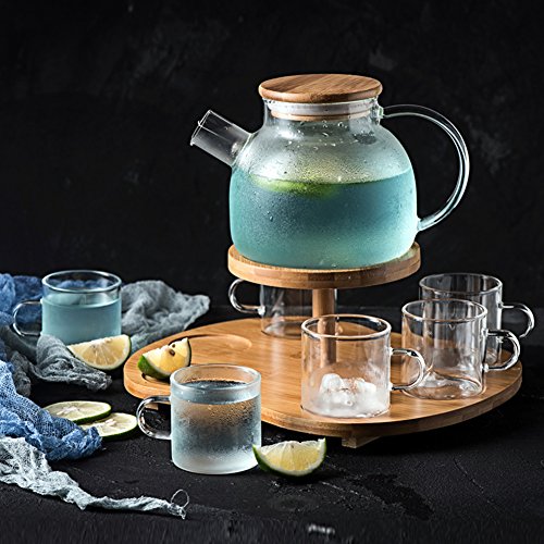 Borosilicate glass teaware set chill water large capacity glass bottle cold beverage carafe wine decanter beer jar juice kettle milk pitcher -Clear glass set 1000ml