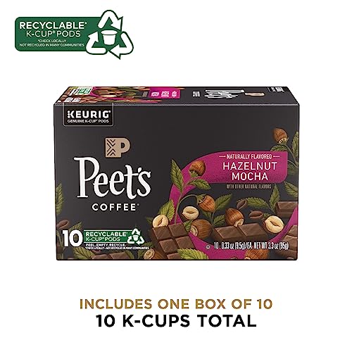 PEET’S COFFEE, FLAVORED LIGHT ROAST KEURIG K-CUP PODS – HAZELNUT MOCHA 10 COUNT (1 BOX OF 10 K-CUP PODS)