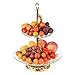 Fruit Bowl and Cake Stand,OKOMATCH 2 Tier Serving Platter With Round Glass Plate Golden Stainless Steel Holder for Birthday Party Wedding Home (Golden)