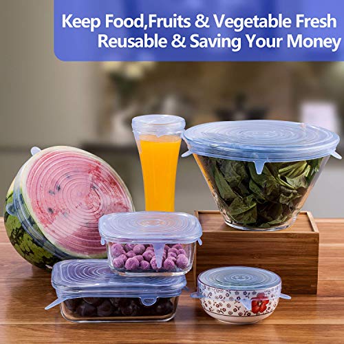 Tiumso Silicone Stretch Lids, Reusable Durable and Expandable Lids, Silicone Covers for Fresh Food & Leftovers, Eco-friendly Stretch for Container, Bowl and Cup in Dishwasher (12, blue+white) - Thumbnail 6