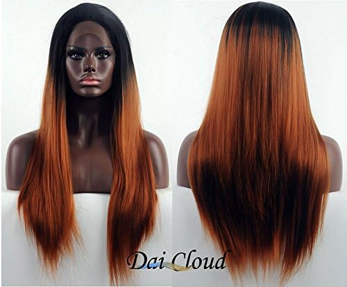 Dai Cloud Long Smooth Straight Red Brown Ombre Middle Synthetic Lace Front Wig