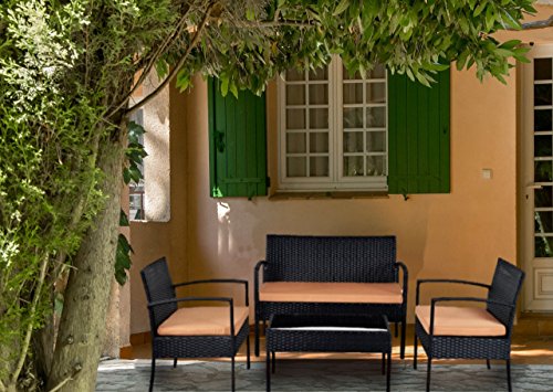 Patio Furniture Set Clearance Dining Set 4 Piece Balcony Outdoor Garden Rattan Furniture Set Bro ...