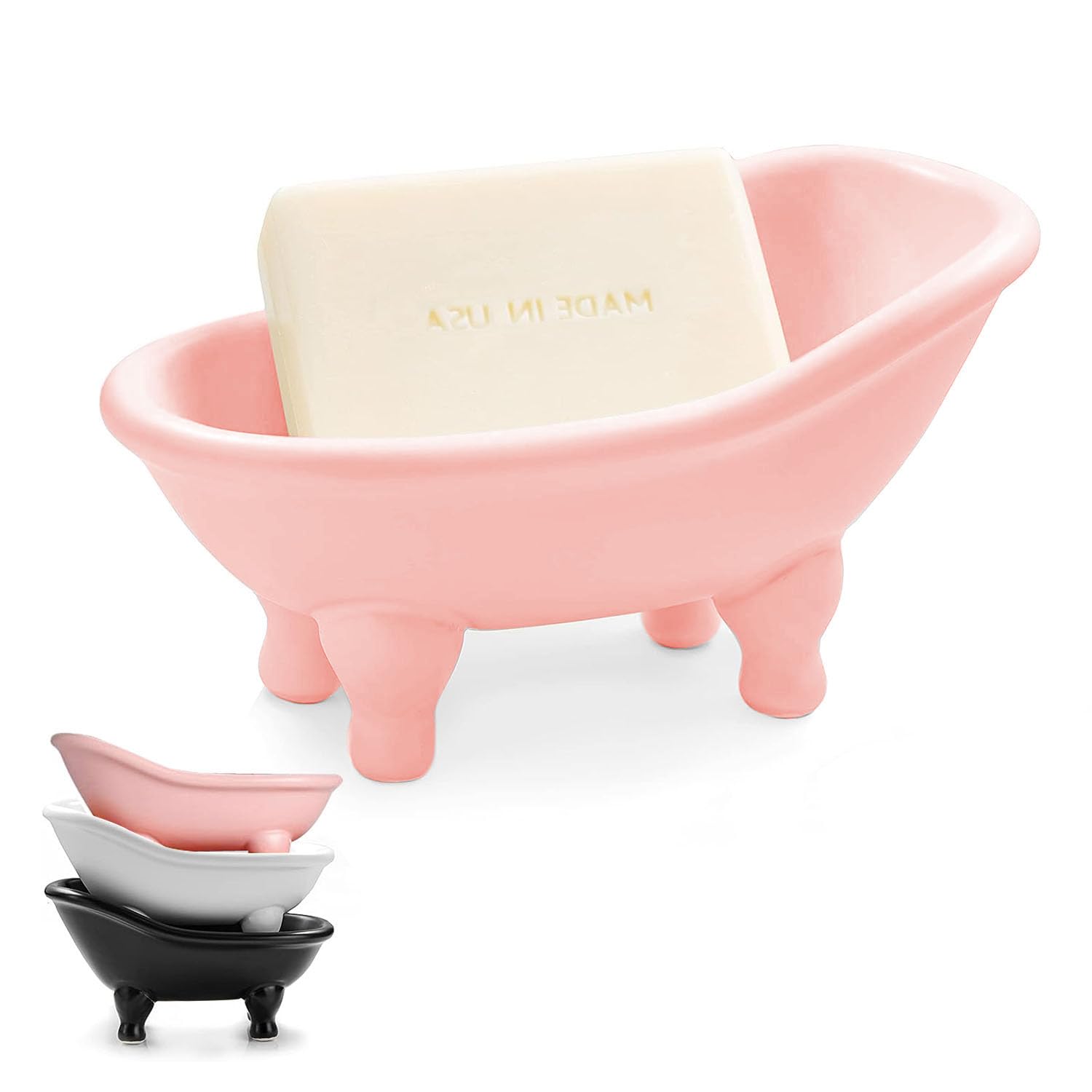 1 Piece 5.6" Ceramic Mini Bathtub Soap Dish Bathroom Jewellery Organiser Vintage Decortative Bathroom Soap Dish（Red）