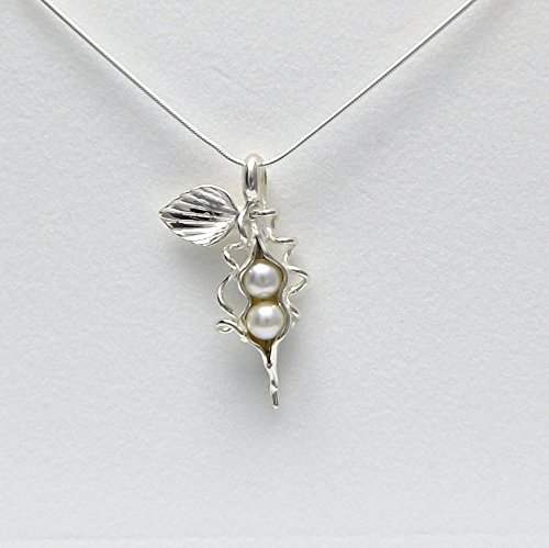 2 Pearl How Many Peas in Your Pod Sterling Silver Necklace Each Unique Handmade - Gift Boxed - White Pearl 18" Chain - Thumbnail 2