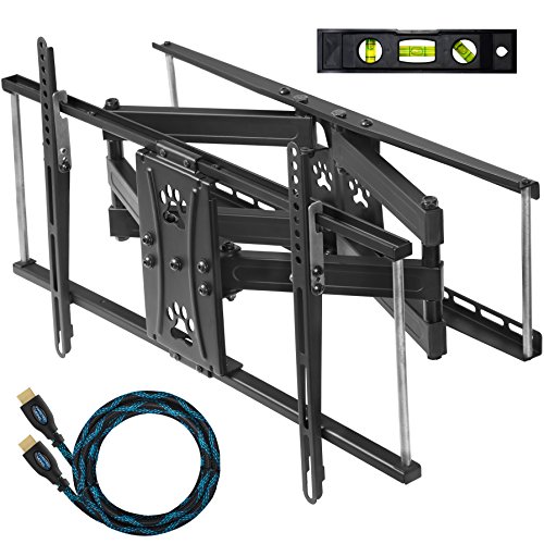 Cheetah Dual Articulating Arm TV Wall Mount Bracket for 32-65" TVs (Many up to 75" or More) up to VESA 600 & 165lbs, Includes Twisted Veins 10' HDMI Cable & a 6" 3-Axis Magnetic Bubble Level