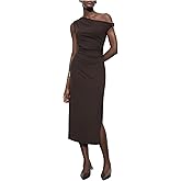 SOLY HUX Women's Off The Shoulder Split Bodycon Dress Sleeveless Asymmetric Neck Party Going Out Midi Dresses