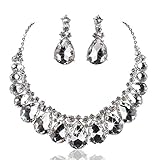 Youfir Water Drops Austria Crystal Necklace Earrings Set for Bridal Wedding Ceremony Events Dress