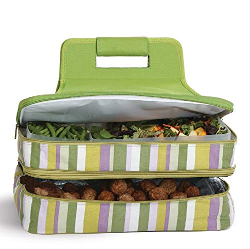 Picnic Plus 18" Casserole Carrier 2 Level Thermal Insulated Hot and Cold Food Carrier Double Layer Food Carrier Bag Potluck Carrier With Bonus Containers (Lime Rickey)