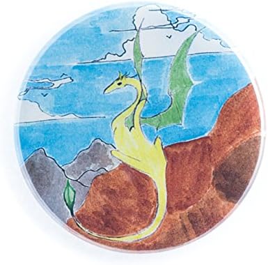 Pocket Mirror, Fanciful Dragon, E Baerreis, Watercolor, Print, 2¼" Diameter